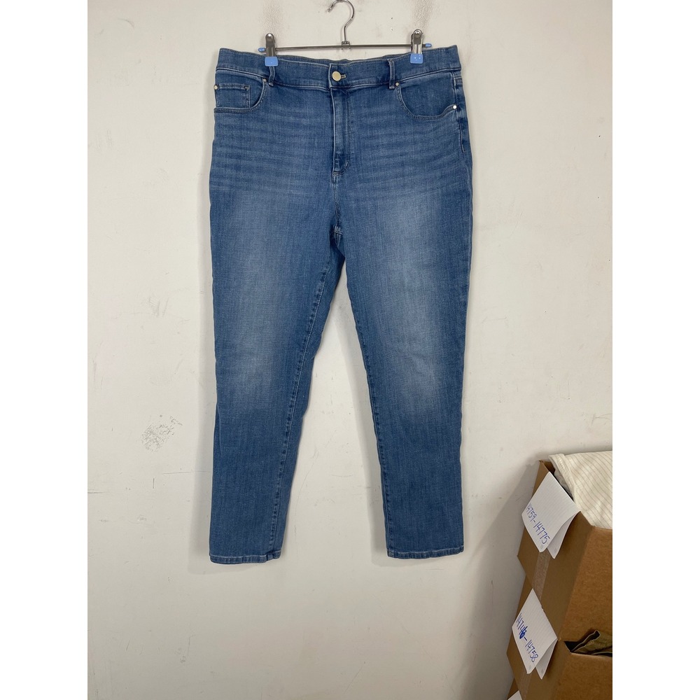 Ann Taylor Factory Women Blue Skinny Jeans Size 14 Medium Wash High Rise Stretch